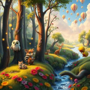 Whimsical Animated Forest Scene – free AI stock image