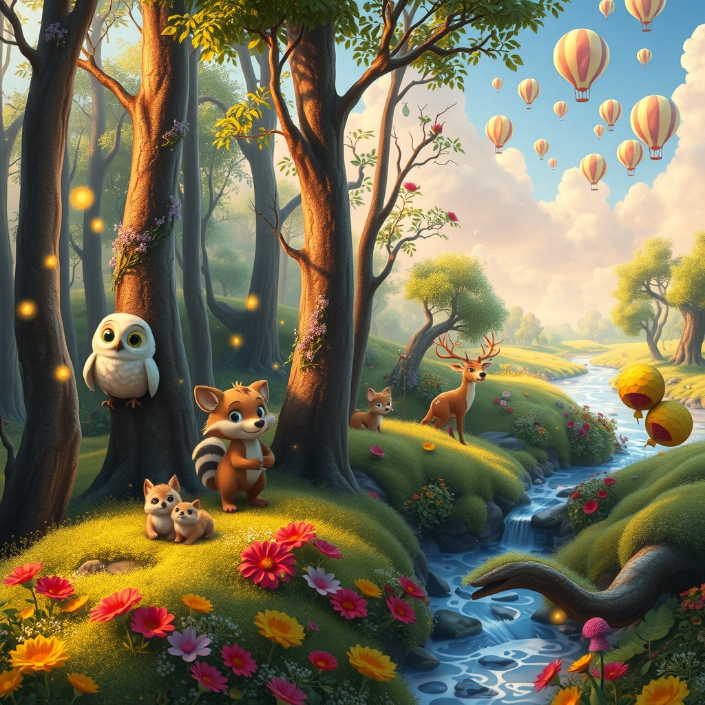 Whimsical Animated Forest Scene – free AI stock image