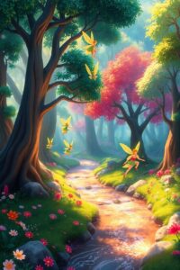 Whimsical Animated Forest Scene – free AI stock image