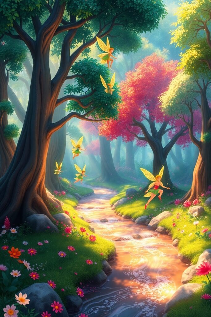 Whimsical Animated Forest Scene – free AI stock image