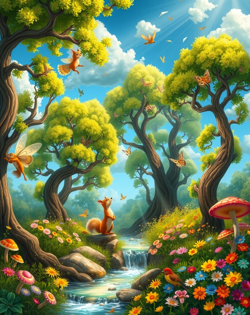 Whimsical Animated Forest Scene – free AI stock image