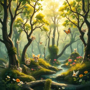 Whimsical Animated Forest Scene – free AI stock image