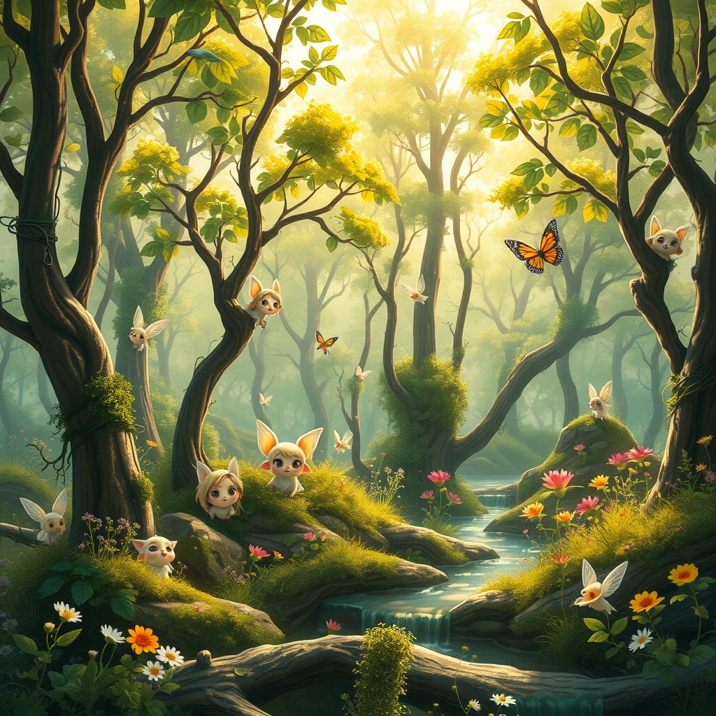 Whimsical Animated Forest Scene – free AI stock image