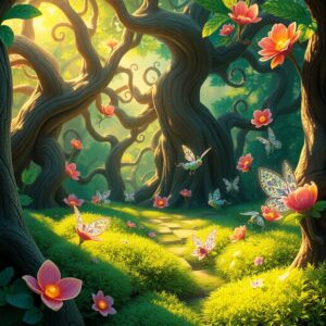 Whimsical Animated Forest Scene – free AI stock image