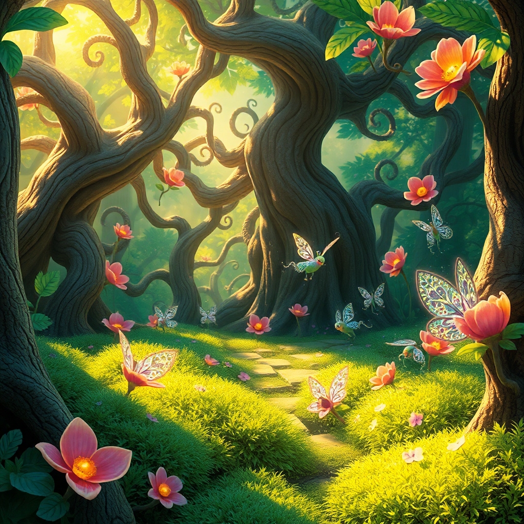 Whimsical Animated Forest Scene – free AI stock image