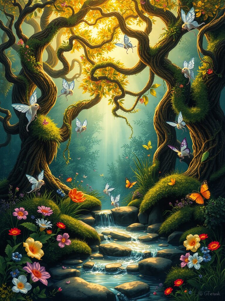 Whimsical Animated Forest Scene – free AI stock image