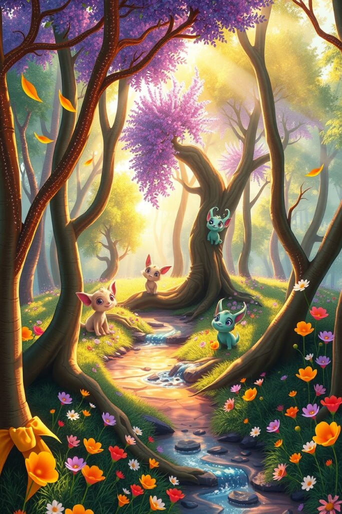 Whimsical Animated Forest Scene – free AI stock image
