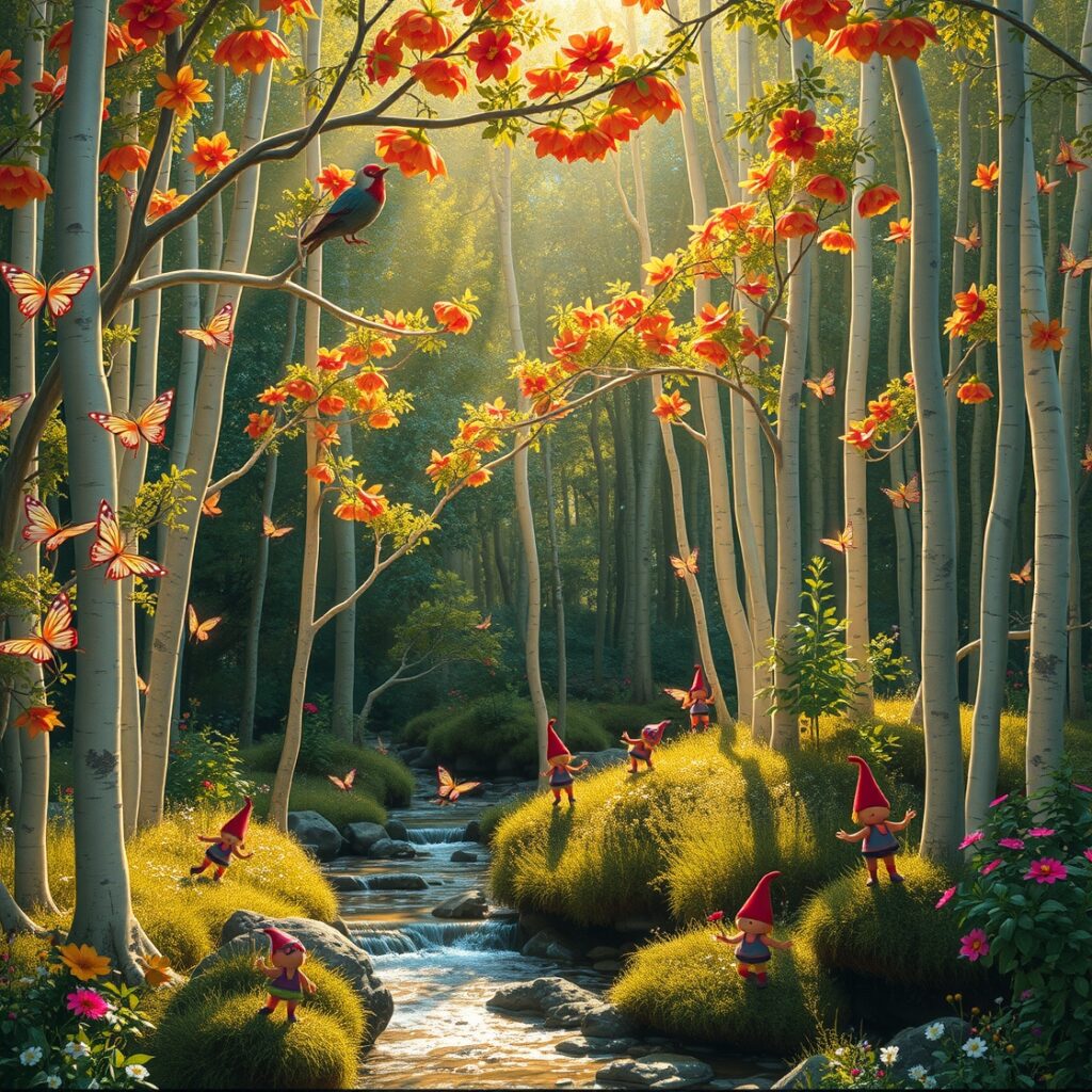 Whimsical Animated Forest with Dancing Creatures – free AI stock image