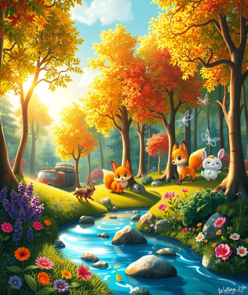 Whimsical Animated Forest Wonderland – free AI stock image