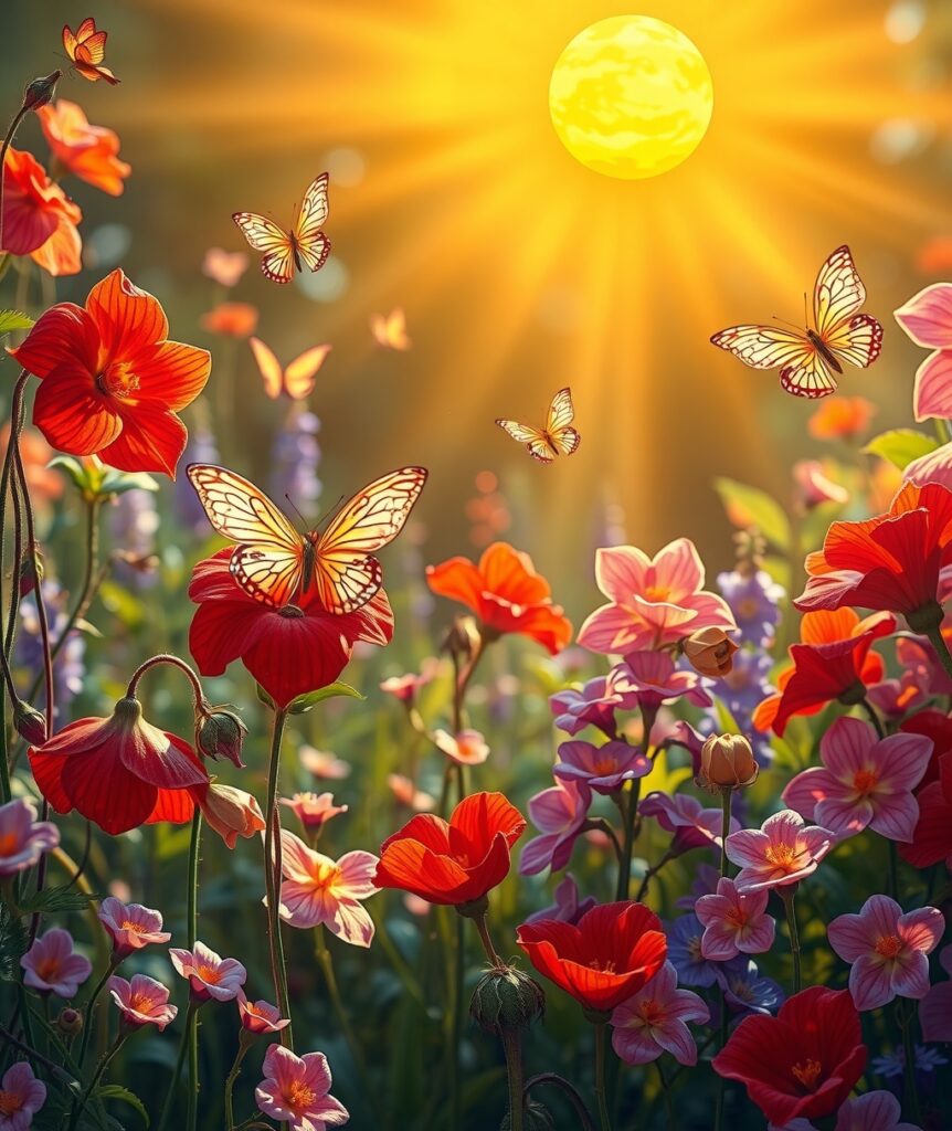 Whimsical Animated Garden of Colors – free AI stock image