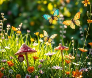Whimsical Animated Garden of Enchanted Creatures – free AI stock image