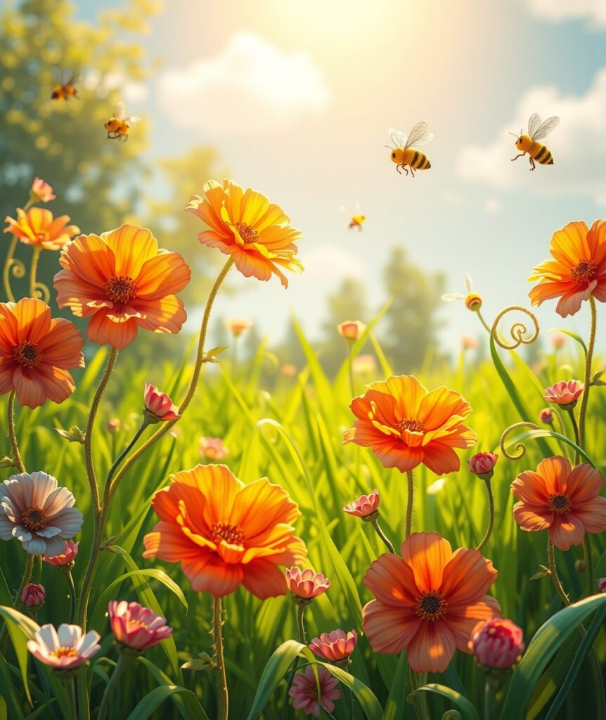 Whimsical Animated Garden of Flowers – free AI stock image