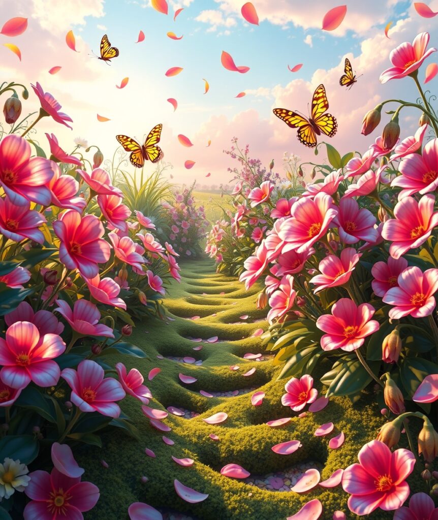 Whimsical Animated Garden of Flowers – free AI stock image