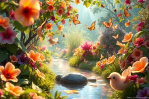 Whimsical Animated Garden Scene – free AI stock image