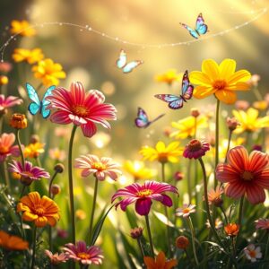 Whimsical Animated Garden with Dancing Flowers – free AI stock image