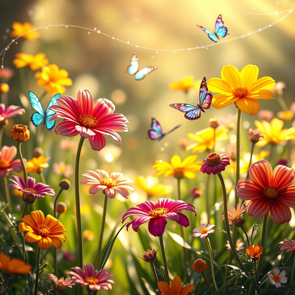 Whimsical Animated Garden with Dancing Flowers – free AI stock image