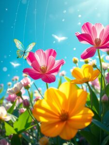 Whimsical Animated Garden with Dancing Flowers – free AI stock image