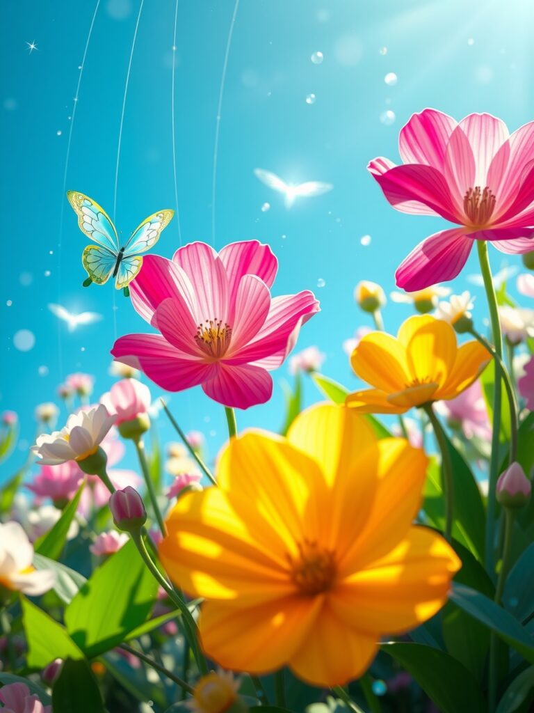 Whimsical Animated Garden with Dancing Flowers – free AI stock image