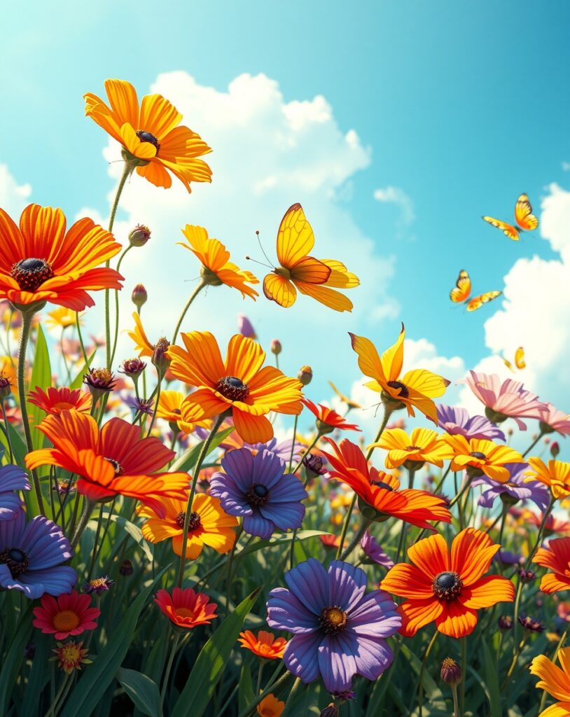Whimsical Animated Garden with Dancing Flowers – free AI stock image