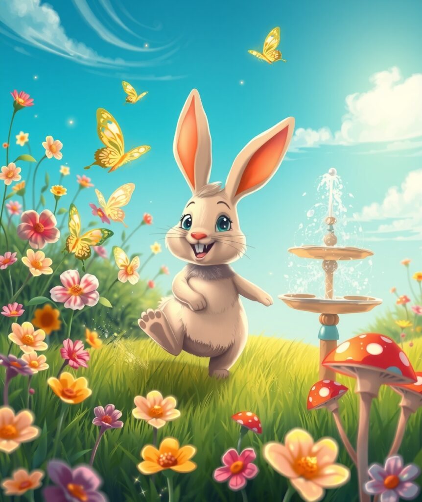 Whimsical Animated Garden with Playful Creatures – free AI stock image