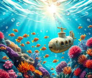 Whimsical Animated Underwater Adventure Scene – free AI stock image