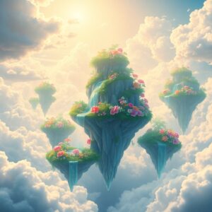 Whimsical Animation of Floating Islands – free AI stock image