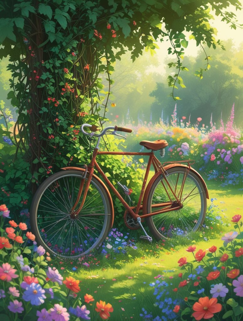 Whimsical Bicycle Garden in Bloom – free AI stock image