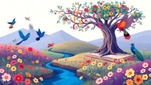 Whimsical Book Tree Landscape – free AI stock image