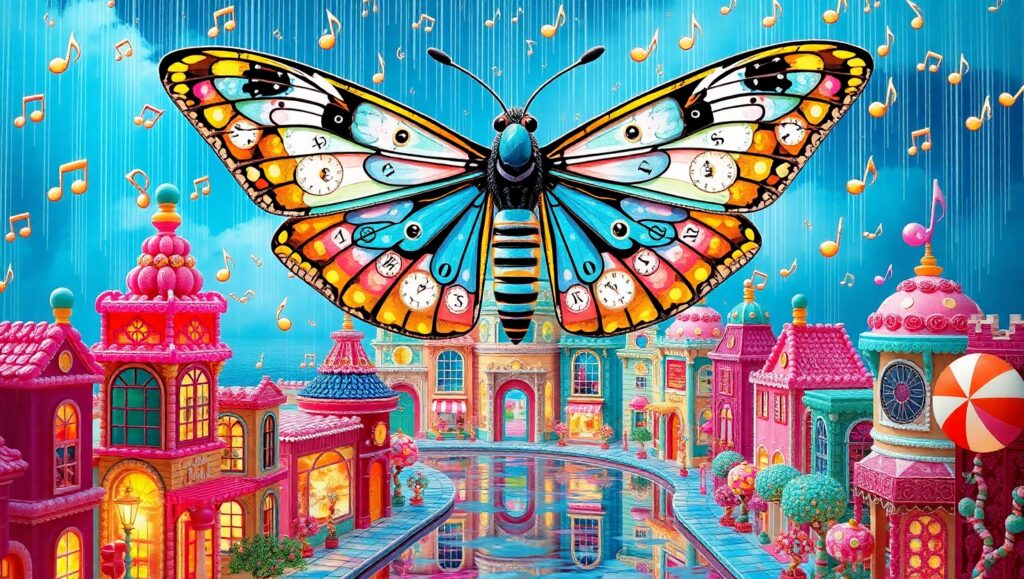 Whimsical City of Time and Sound – free AI stock image