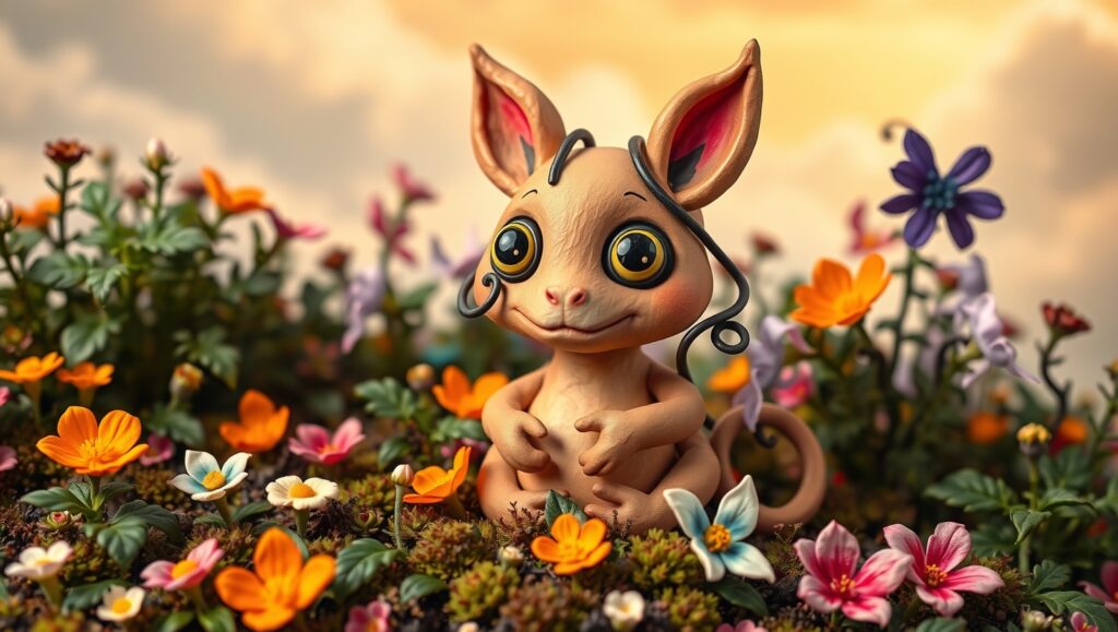 Whimsical Clay Creature in Garden – free AI stock image