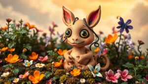 Whimsical Clay Creature in Garden – free AI stock image