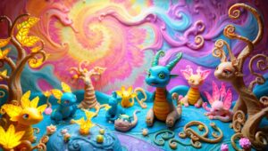 Whimsical Clay Creature Playground – free AI stock image
