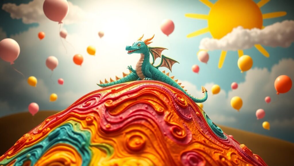 Whimsical Clay Dragon Scene – free AI stock image