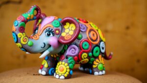 Whimsical Clay Elephant Sculpture – free AI stock image