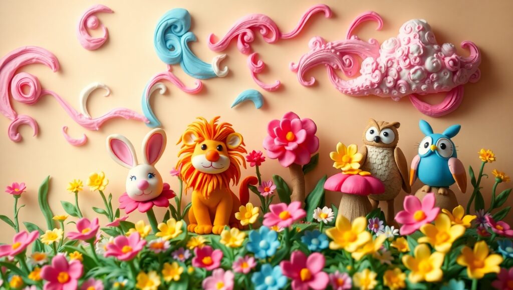 Whimsical Clay Garden Scene – free AI stock image