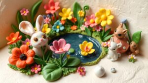 Whimsical Clay Garden Scene aH9 – free AI stock image