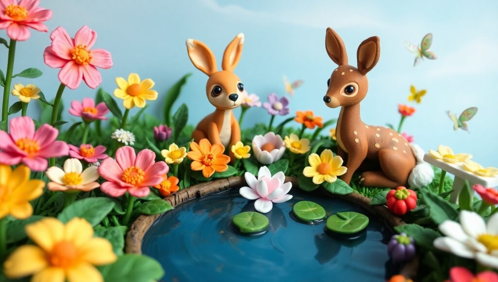 Whimsical Clay Garden Scene – free AI stock image