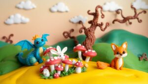 Whimsical Clay Landscape with Creatures – free AI stock image