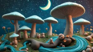 Whimsical Clay Mushroom Landscape – free AI stock image