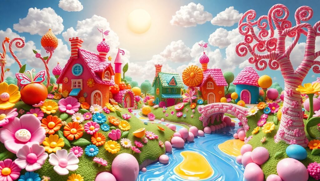 Whimsical Clay Village Adventure – free AI stock image