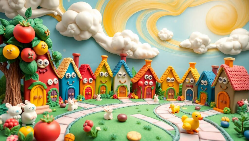 Whimsical Clay Village Adventure – free AI stock image