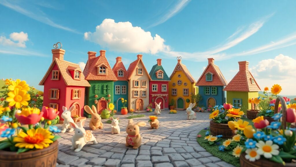 Whimsical Clay Village Adventure – free AI stock image