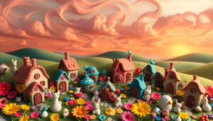 Whimsical Clay Village Scene – free AI stock image