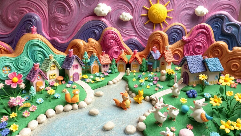 Whimsical Clay Village Scene – free AI stock image