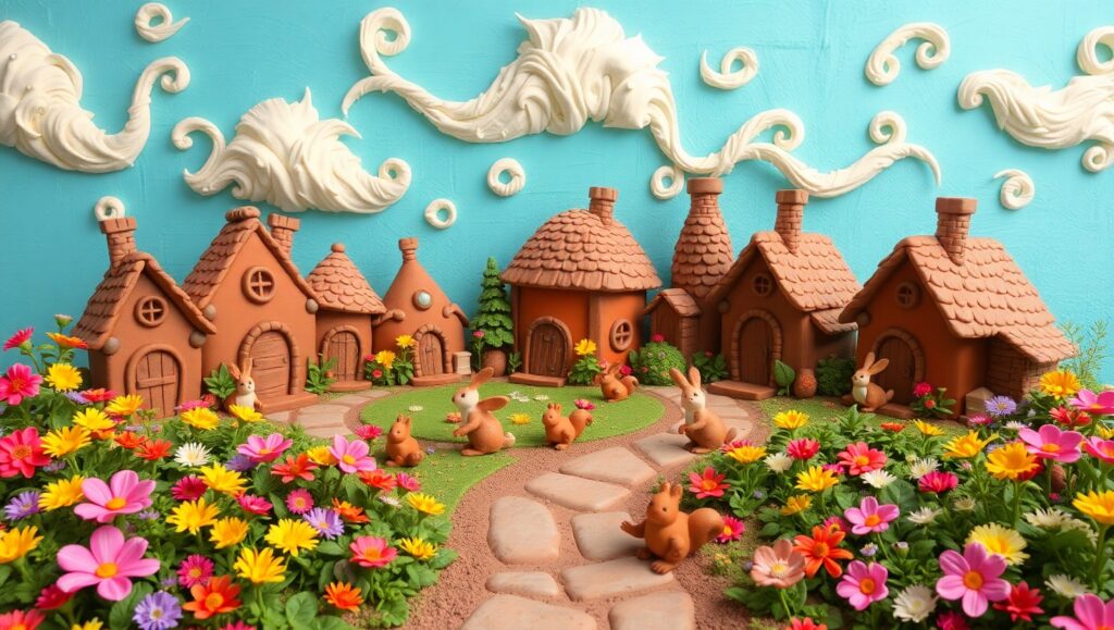 Whimsical Clay Village Scene – free AI stock image
