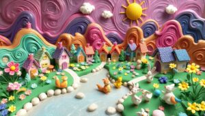 Whimsical Clay Village Scene – free AI stock image