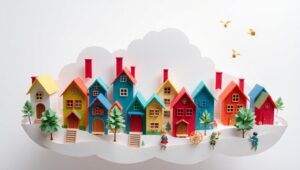 Whimsical Cloud Village in Papercraft – free AI stock image