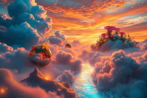 Whimsical Clouds and Floating Islands – free AI stock image