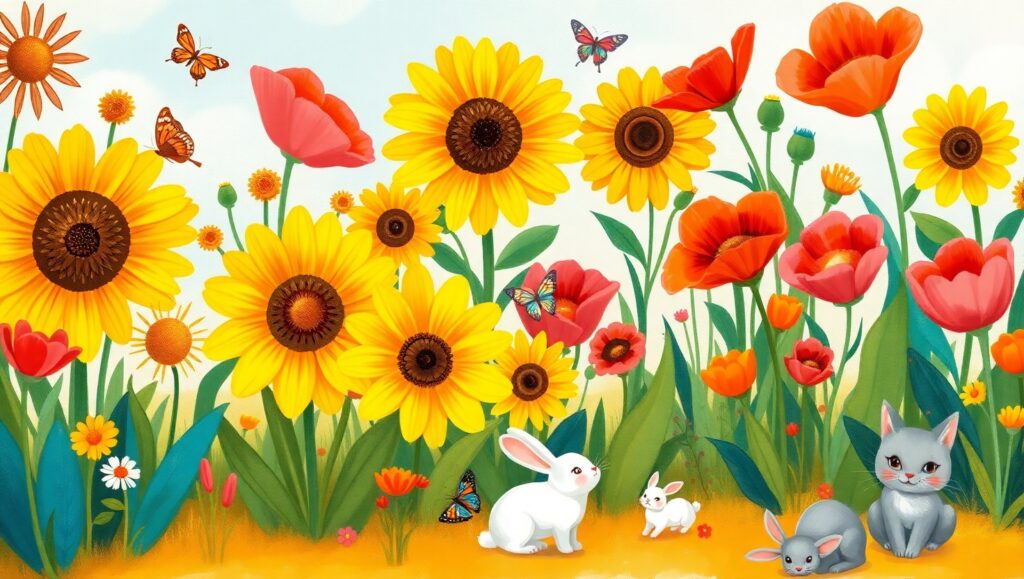 Whimsical Colorful Garden Scene – free AI stock image