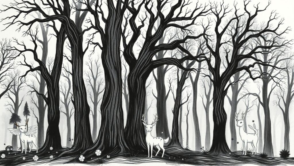 Whimsical Creatures in a Serene Forest – free AI stock image